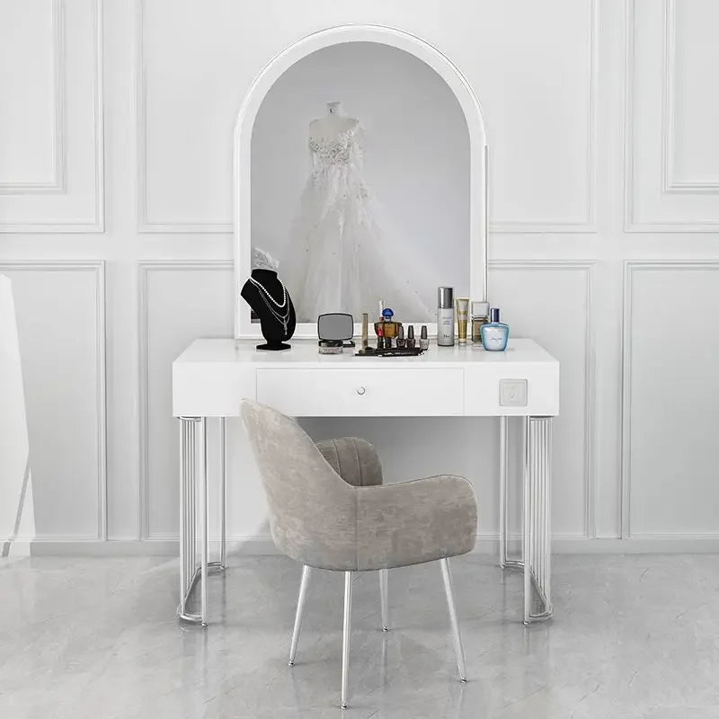 Vanity Set with Lighted Mirror, Makeup Vanity Dressing Table with LED Light, Drawers, Storage Shelves and Cosmetics Cabinet