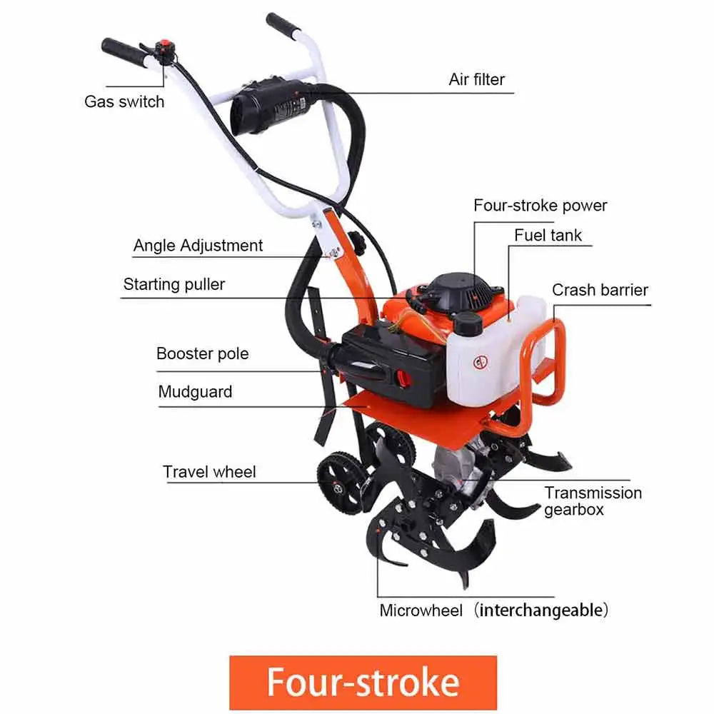 Two/Four Stroke Agricultural Garden Tools Gasoline Minitype Rotary Tiller Outdoor Multi-Functional Rotary Tiller Micro Tiller