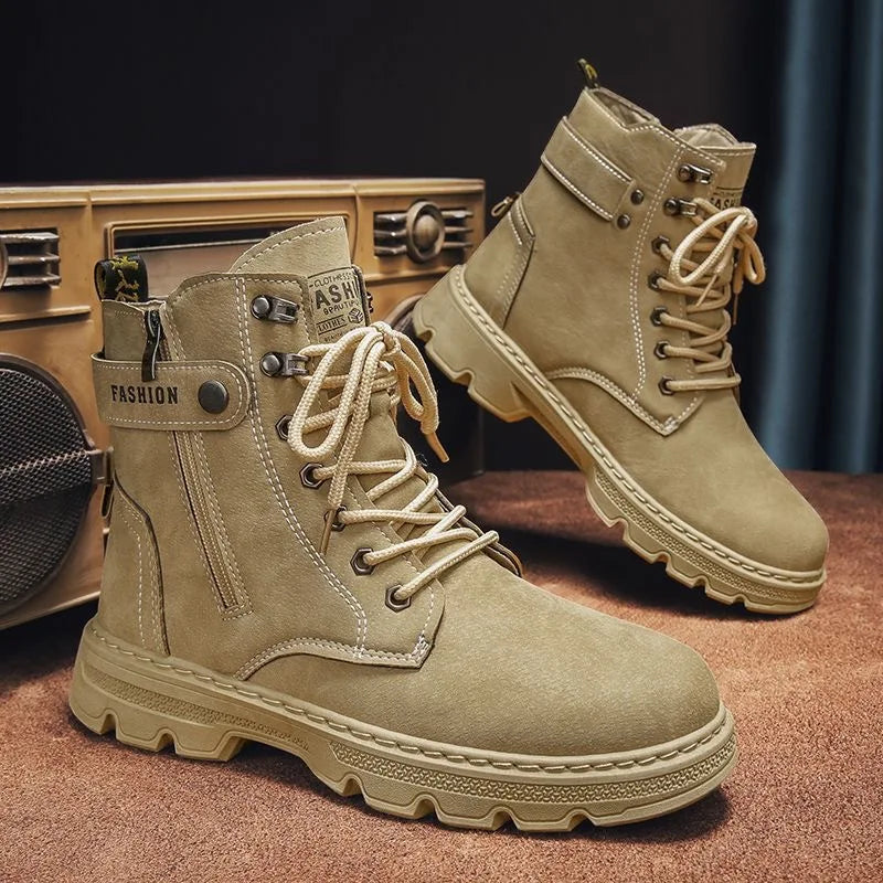 Mens Shoes Fashion Security Boots Black High-top Leather Boots Outdoor Shoes for Men Tactical Combat Boot Anti Slip Hunting Shoe