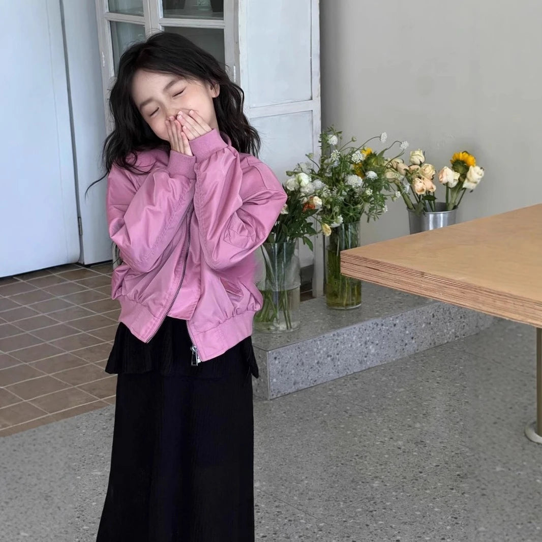 Child Clothing Korean Children's Girls' Outerwear Autumn and Spring New Casual and Fashion Jacket Kids Solid Color Coat