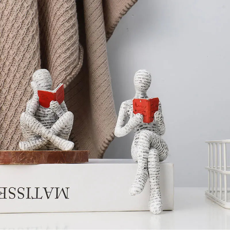 Modern Thinker Woman Statue – Resin Home Office Desk Décor