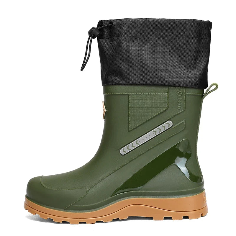 Men's rain boots, rainproof autumn and winter new mid-calf rain boots, chef shoes, high-top outdoor men's shoes