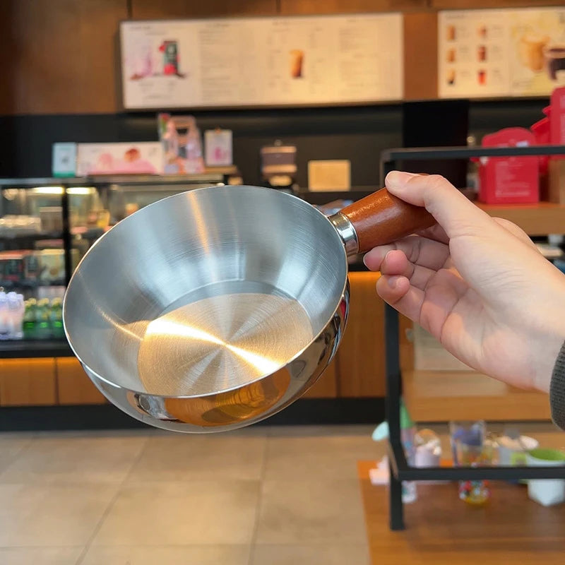 Breakfast & More Cooking Pot - Small Stainless Steel Saucepan with Wooden Handle, Ideal for Frying Eggs, Warming Milk or Oatmeal