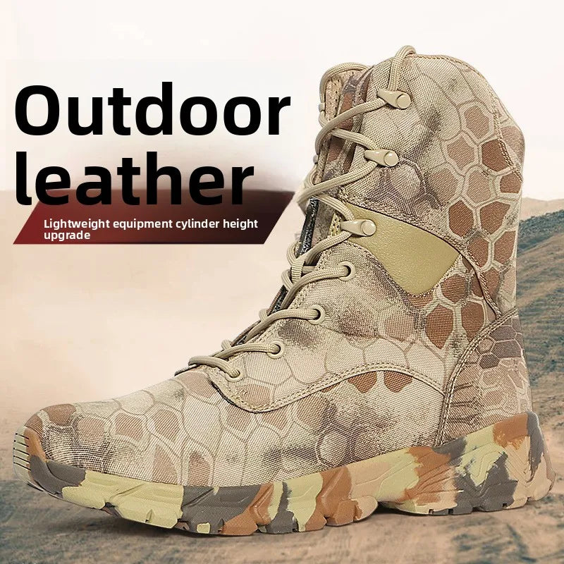Hunting Boots Men's High Top Camouflage Breathable Tactical Shoes Outdoor Hiking Wear-Resistant Waterproof Mountaineering Boots