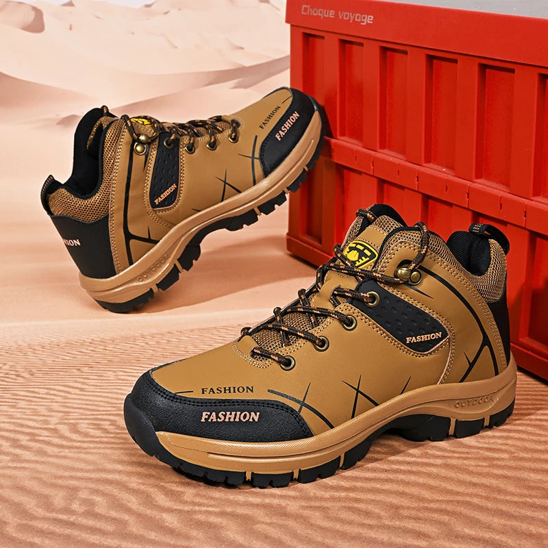 Men's Professional Outdoor Hiking Shoes, Mid-Top Ankle-Protecting Sports Running Shoes, Waterproof and Breathable Mountain Hiking Boots, Lightweight Off-Road Shoes