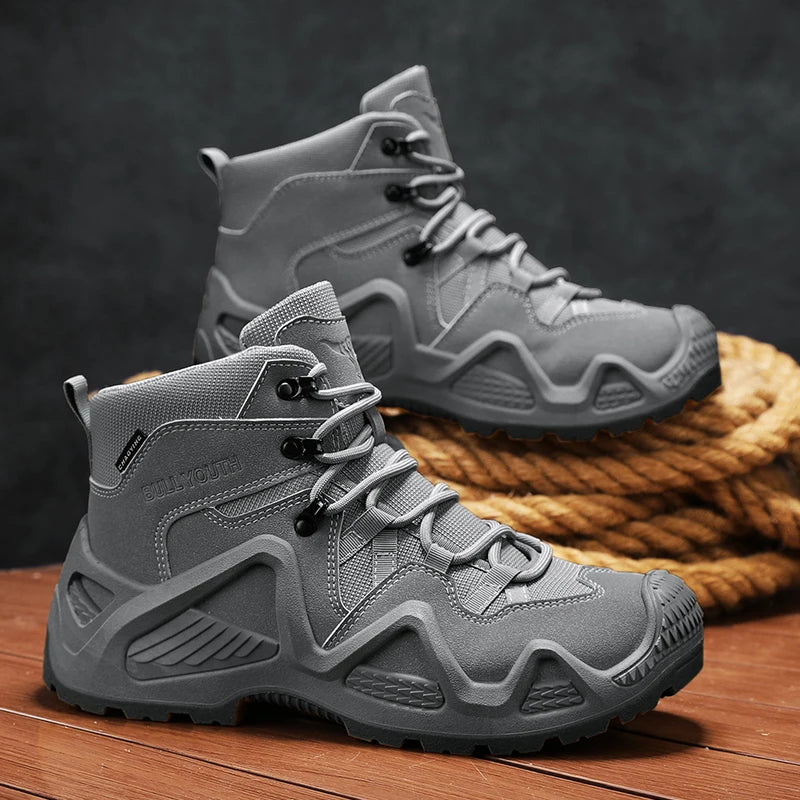 Men's winter high top shoes mid top waterproof and anti slip hiking shoes ultra light work boots tactical boots desert boots