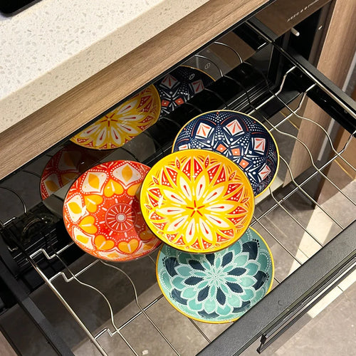 6pcs- Ceramic Bohemia Plate, Salad Plate, Appetizer, Serving Dried Fruit, Desserts And SaladsDishwasher Oven Microwave Safe