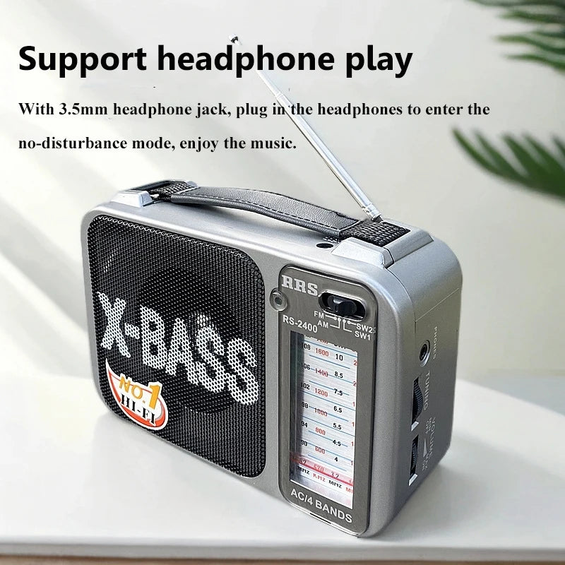 Portable Retro Radio High Sensitivity FM AM SW1-2 Radios Recevier with Retractable Antenna 3.5mm Headphones Jack Support AC 220V