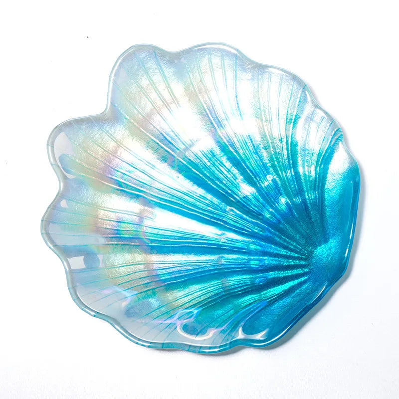 Creative Colorful Glass Plate Ocean Shell Fruit Plate European Style Tray Dessert Cake Plates Desktop Room Decor Table Ornament