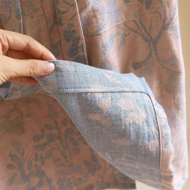 2026 New Women's Spring/Summer Sleeping Robe 100% Cotton Gauze Color woven Jacquard Bathrobe Quick drying Robe Sleepwear