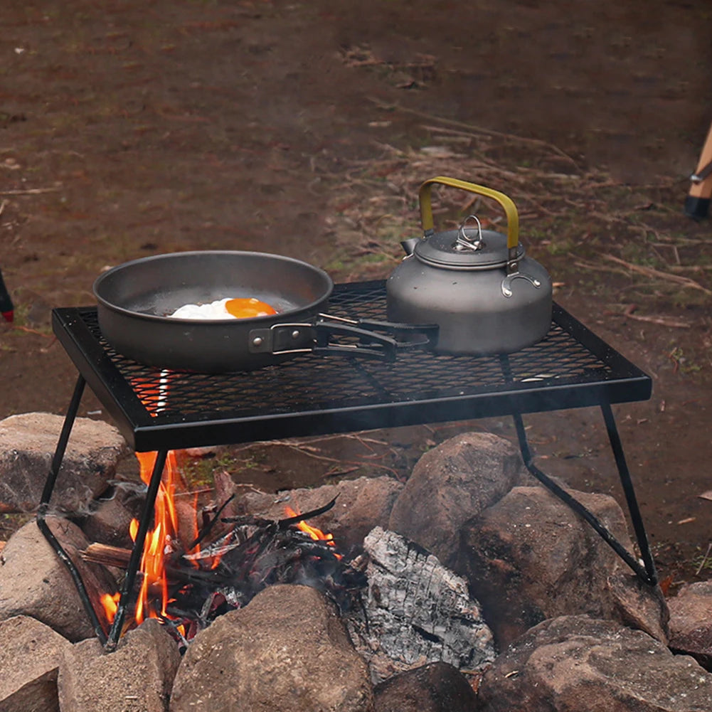 Folding Campfire Grill Grate Over Fire Camp Grill Heavy Duty Camp Fire Cooking Rack for Outdoor Camping Cooking Fire Pit