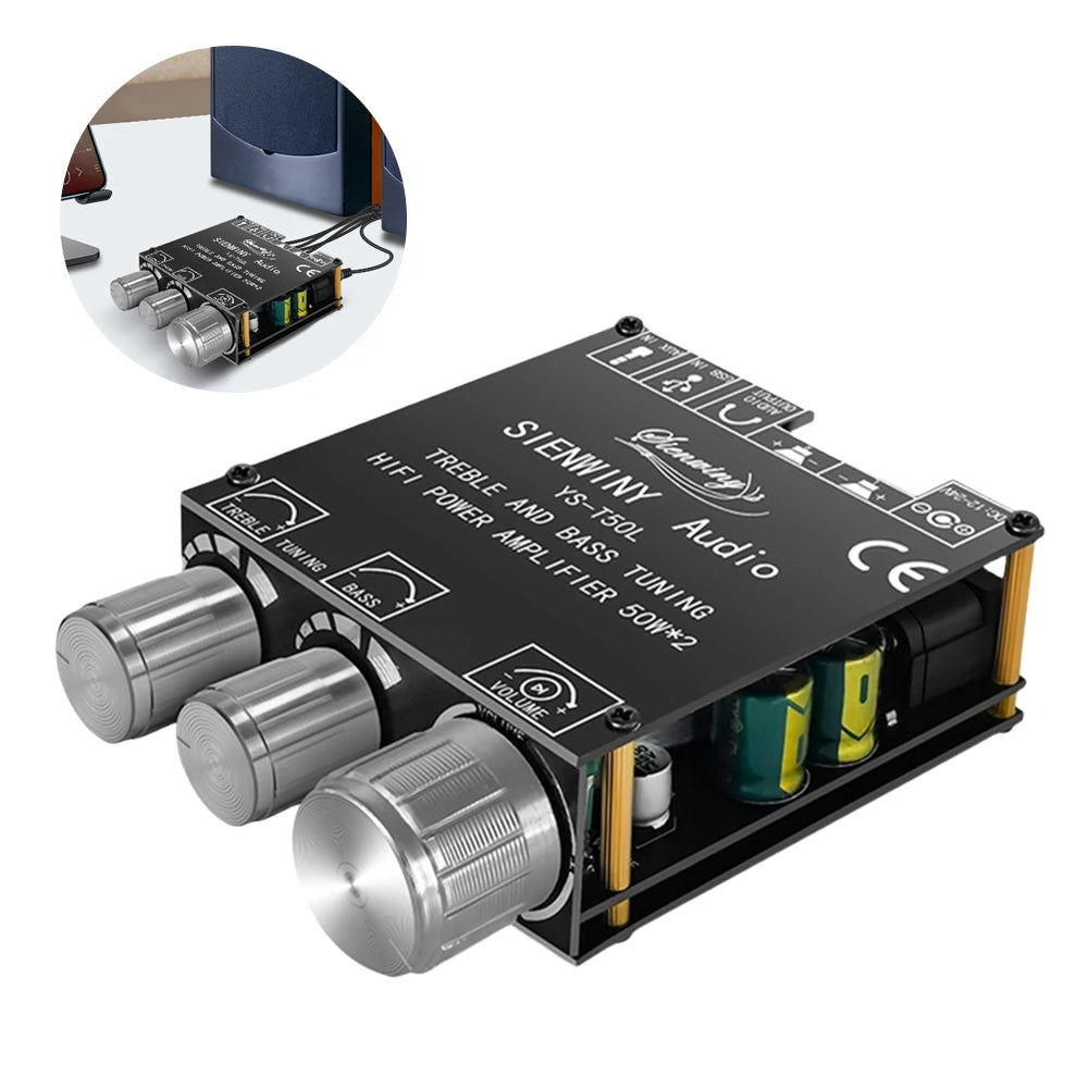 YS-T50L Stereo Audio Amplifier APP Control Bluetooth-Compatible 5.1 Audio Power Amp 3.5mm AUX Passive Speakers Channel 5.1 50W*2
