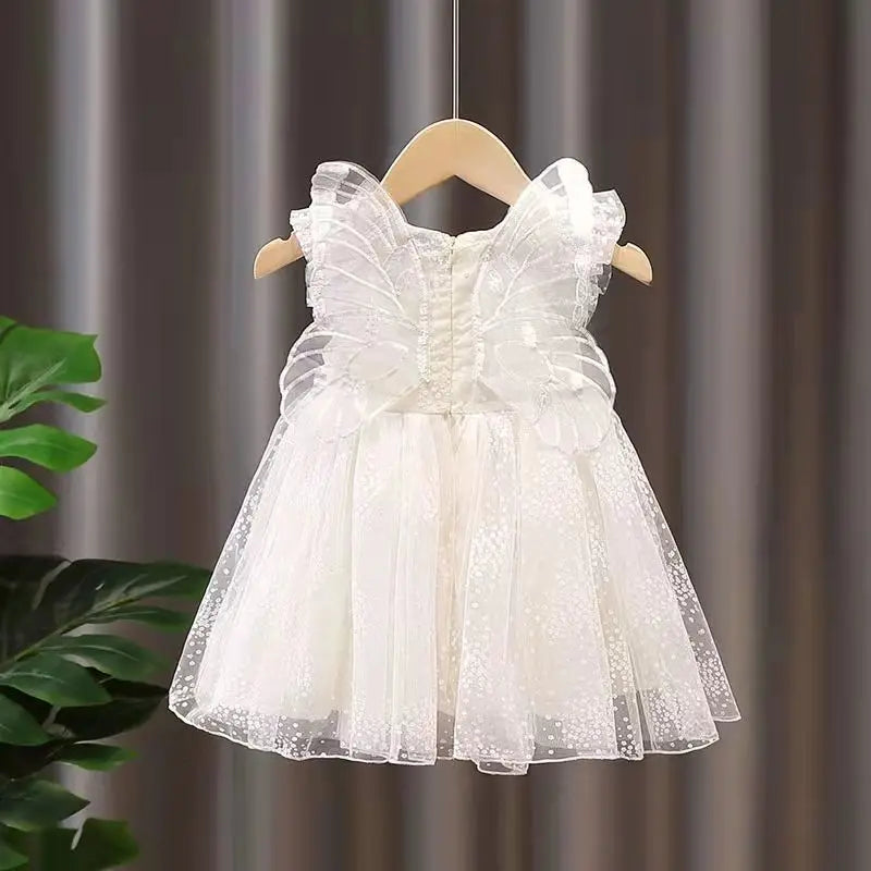 Girl dress polka dot princess dress baby white gauze dress Winged angel white gauze dress birthday party gifts 1-8T summer