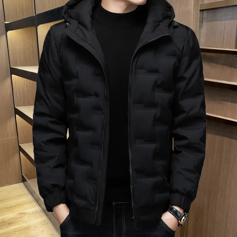 Mens Outdoor Winter Fishing Clothing Warm Cotton-padded Jacket Lightweight Down Jacket Short Hooded Casual Style Men Winter Down