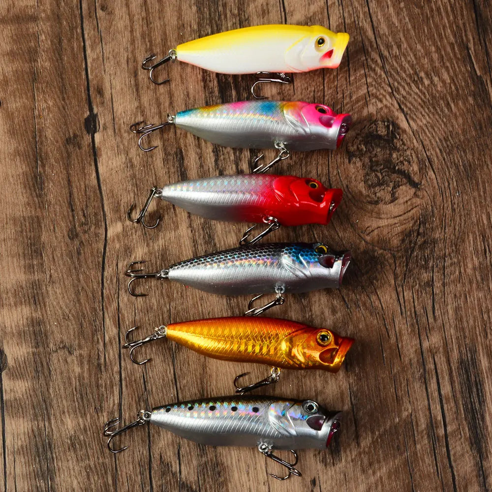 6pcs Fishing Lures Topwater Popper Bait Hard Bait Artificial Wobblers Plastic Fishing Tackle