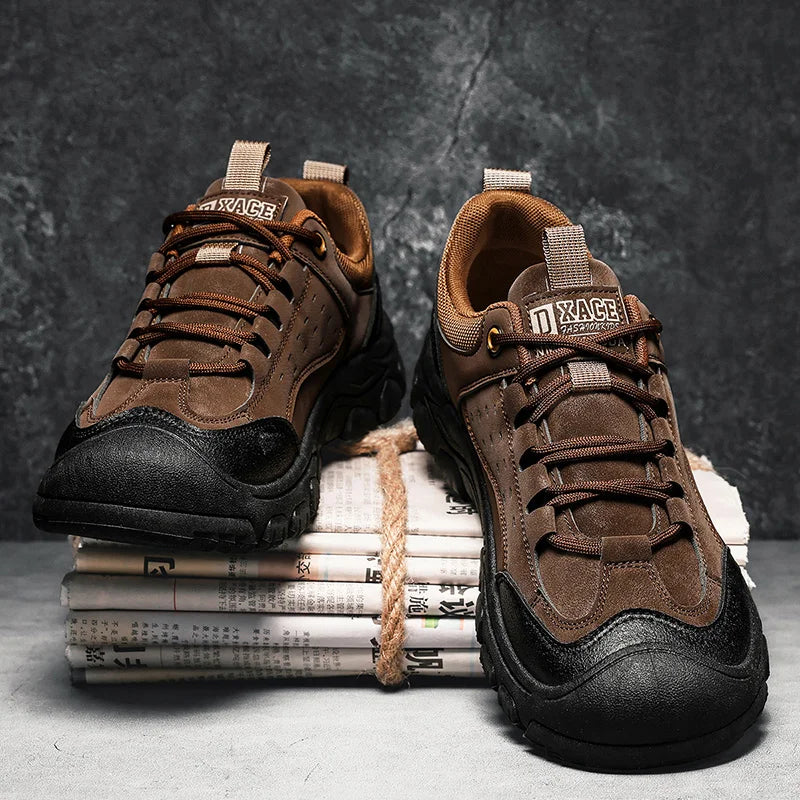 Men's Hiking Camping Shoe Waterproof Leather Upper Non Slip Hiking Boots Outdoor Durable Non Slip Sole Sports Shoes Large Size