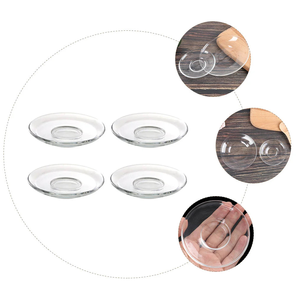 4Pcs Tea Clear Glass Plates Saucers Clear Glass Plates Round Decorative Coffee Snack Dishes Cups Saucers Kitchen Dining Bar