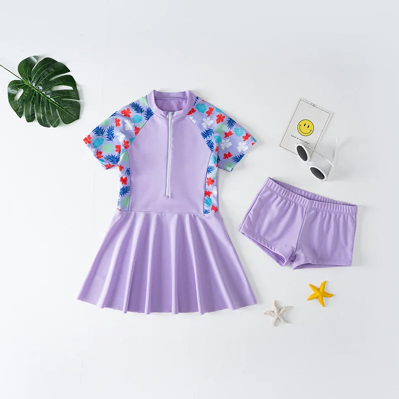 Children Swimsuit For Girls Separate Two-Piece Summer Floral Swimming Dress+Shorts Cute Baby Bathing Suit Toddler Kids Beachwear