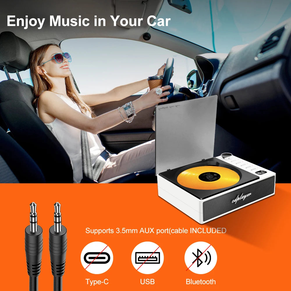 Car CD Players Bluetooth 5.1 CD/CD-R/CD-RW/MP3/WMA Player Portable Amplifier Universal Classic 3.5mm AUX/USB/OPTICAL Support