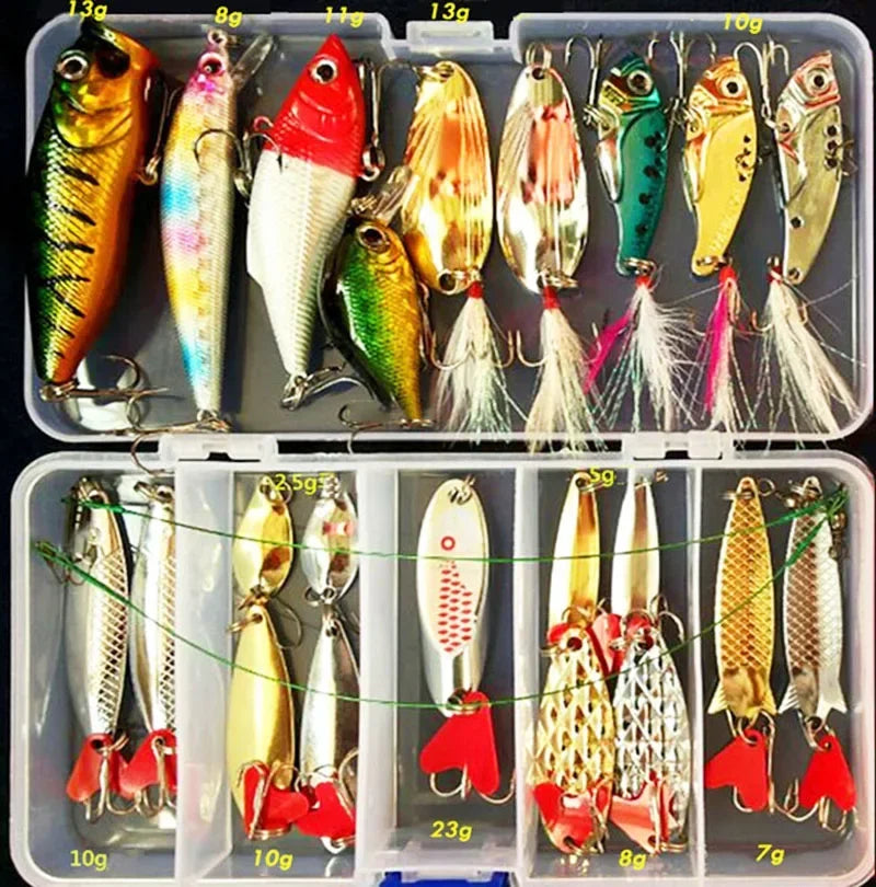 Fishing Lures Set for Freshwater & Saltwater Hard Artificial Wobblers Metal Jig Spoons Soft Silicone Bait Tackle Accessory Kit