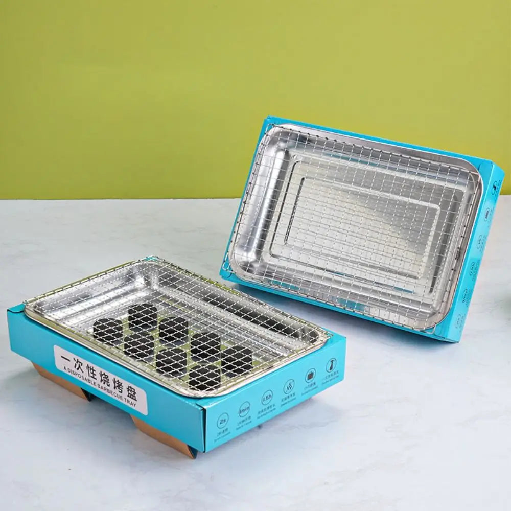 Household Disposable Barbecue Grill Smokeless Anti-scalding Shell BBQ Grill Rectangular with Brush Charcoal Grill Outdoor