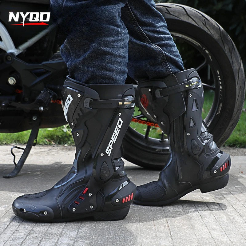 Men's High-Top Motorcycle Riding Boots All-Season Non-Slip Anti-Fall Motorbike Shoes Professional Road Racing Touring Equipment