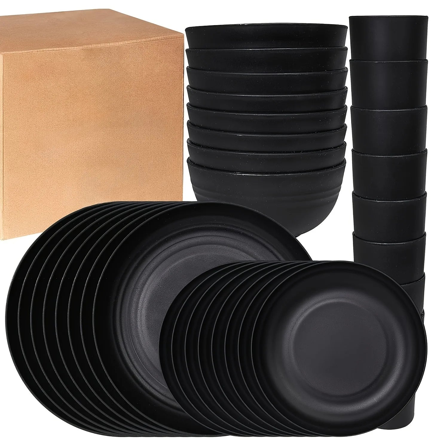 Dinnerware Set 32-Piece, Novelty Rectangle-Shaped Plates, Bowls, and Cups for Family Dinners, Eco-Friendly and Dishwasher Safe