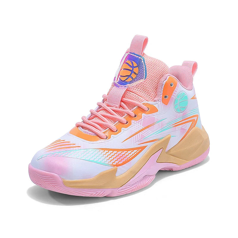 Girls Basketball Sneakers High Top Design Breathable Non Slip Anti Twist Sole Athletic Shoes for Kids Training and Casual Wear
