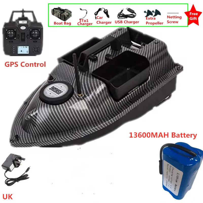 16Point GPS Dual Position Fixed Speed Cruise RC Fishing Bait Boat 2KG 500M 3-Hopper 16 Point GPS Nesting Boat Fish Finder VS V18