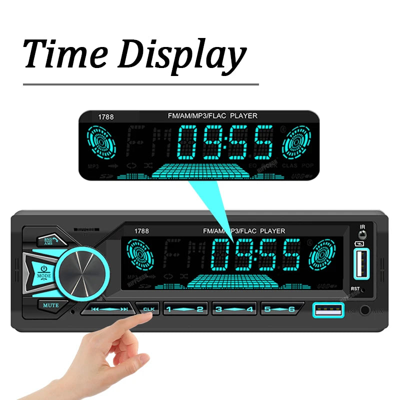 1 Din Car Radio Stereo Bluetooth MP3 Player with Remote Control Hands-free Calls AUX USB TF Card Universal FM Receiver