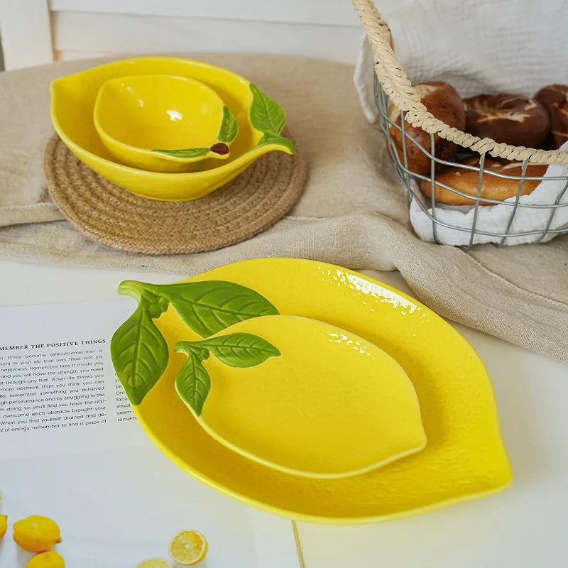 Cartoon Lemon Shaped Ceramic Sauce Dish Tableware Creative Fruit Sushi Dessert Cake Plates High Aesthetic Breakfast Dishes
