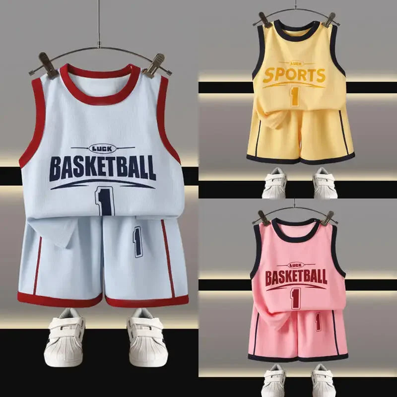 Kids Clothes Boys Girls Vest Suit Summer  Children's Clothing Baby T-shirts Shorts Tan Top Sleeveless Children Sets