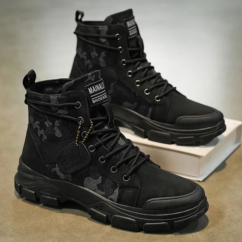 1 pair of men's casual lightweight outdoor hiking boots - short lace up boots with camouflage pattern, durable, suitable for hik