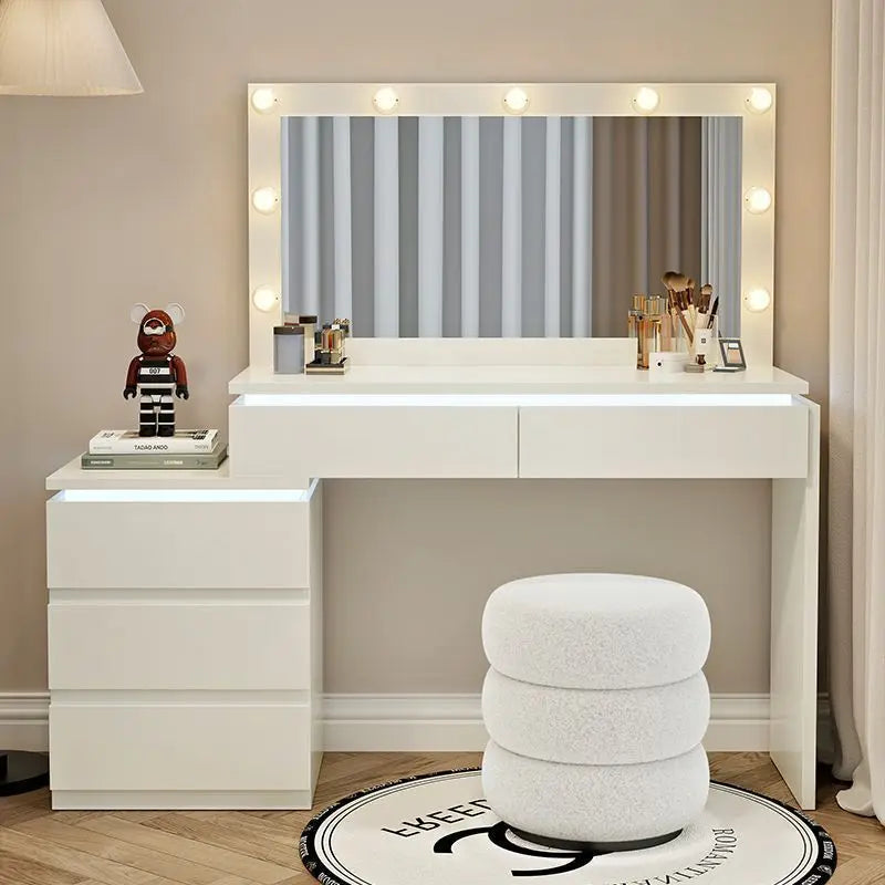 Vanity Table Bedroom Modern Minimalist Solid Wood Makeup Table Headboard Storage Cabinet Chest of Drawers Integrated Set