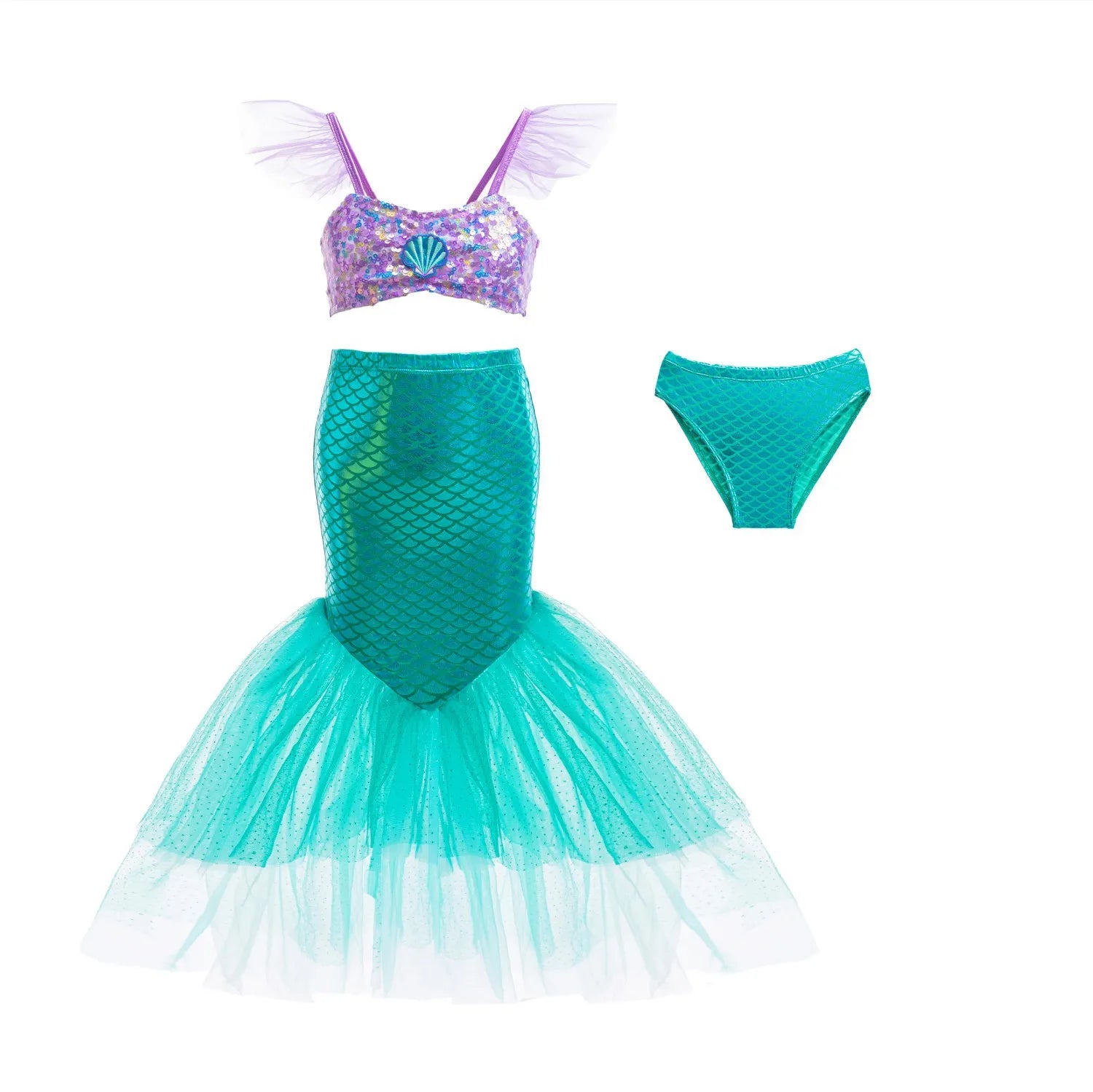 Girls Mermaid Swimsuits Summer Holiday Beach Wear Children 3 Pcs Fishtail Print Swimwear Kids Princess Quick Drying Sets 2-8 Yrs