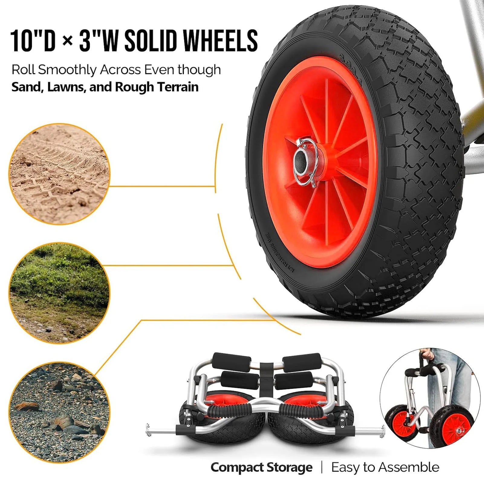 Kayak Cart Trolley with 10 Inch Solid Airless Tires Wheels Folding Universal Boat Dolly Canoe Transport Carrier for Floats Kayak