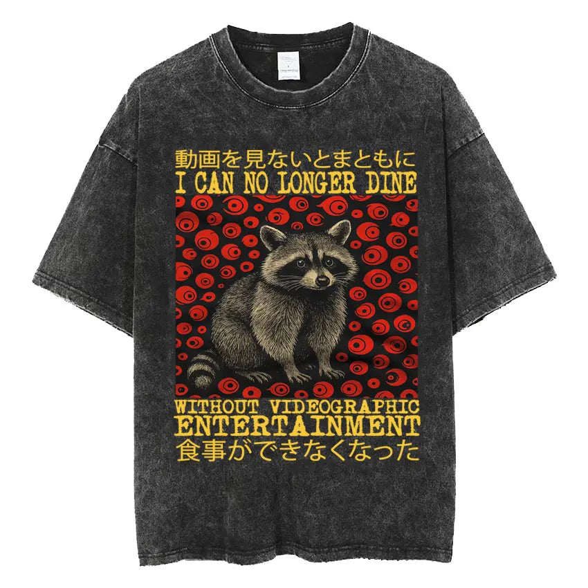 Mens Clothes Vintage Washed The Harbinger of Awkward Situations Weirdcore Japanese Funny Short Sleeved Round Neck Y2k Tshirt
