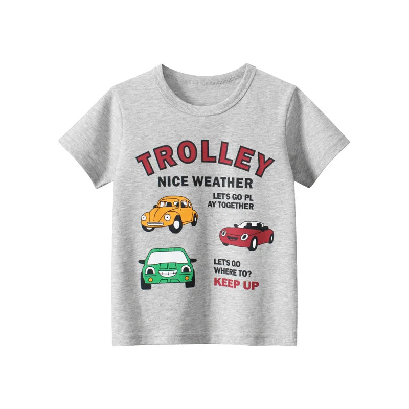 Kids Boys Clothes 100% Cotton Short Sleeve T-Shirts Car Bus Cartoon Children Clothes 2 3 4 5 6 7 8 Years Kids Summer Clothing
