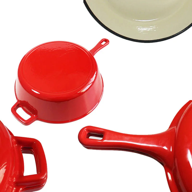 26cm Cast Iron Enamel Saucepan Multi-fucntion Frying Pan Roasted Griddle Bread Baking Pot