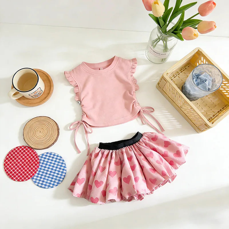Kids Girls Summer Clothes Sets Fashionable Lace T-shirt + Floral Skirt Pants Children Clothing Baby 2pcs Sets Kids Clothes Girls
