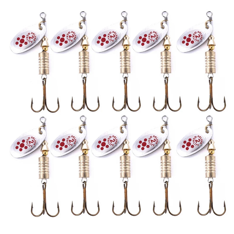 10Pcs 6.7cm 7g Spinner Spoon Metal Bait Fishing Lure Sequins Crankbait Spoon Baits for Bass Trout Perch Pike Rotating