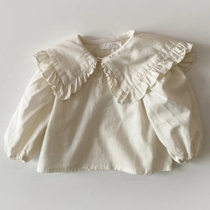 Spring Toddler Girls Blouse Petal Pan Collar Summer Soft Cotton Baby Tops Casual Kids Long Sleeve Base Shirt Embroider Clothes