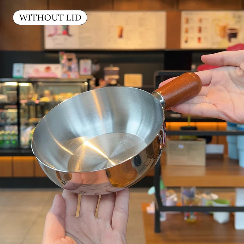 Breakfast & More Cooking Pot - Small Stainless Steel Saucepan with Wooden Handle, Ideal for Frying Eggs, Warming Milk or Oatmeal