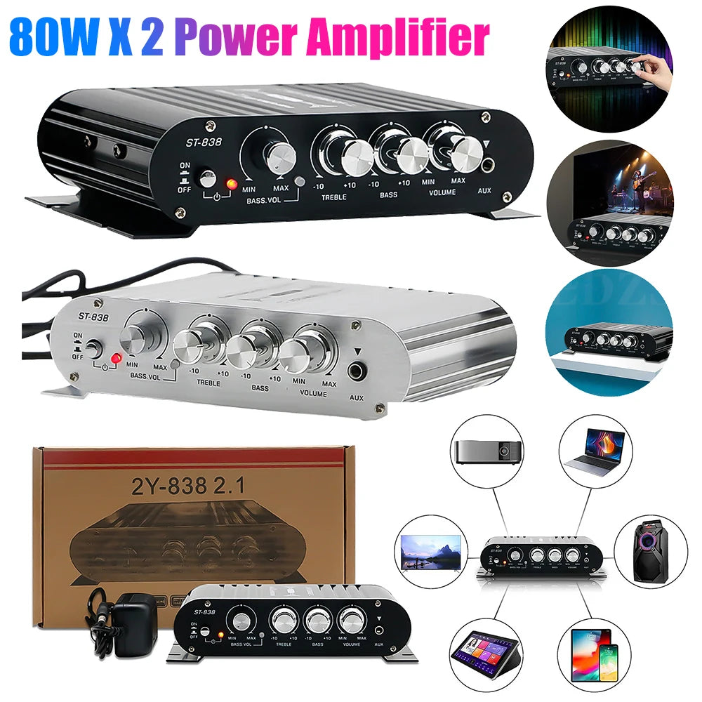 ST-838 Home Theater Amplifiers HiFi 2.1 Channel Power Amplifier Stereo Bass Sound Car Home Amp Media Player Subwoofer Amplifier