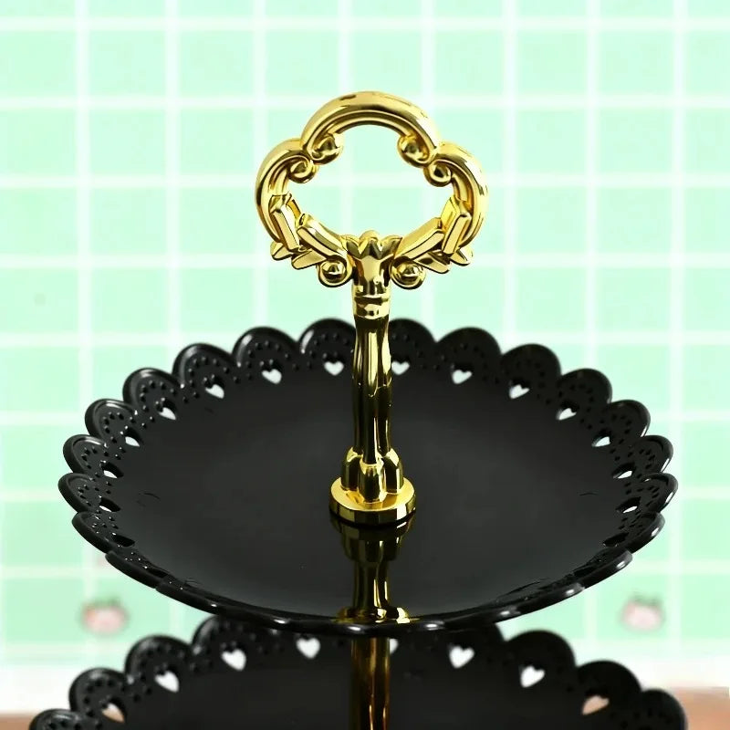Three Layers of Dessert Plates Plastic Cake Tray Petal-shaped Afternoon Saucer Suitable for Birthday Parties and Weddings