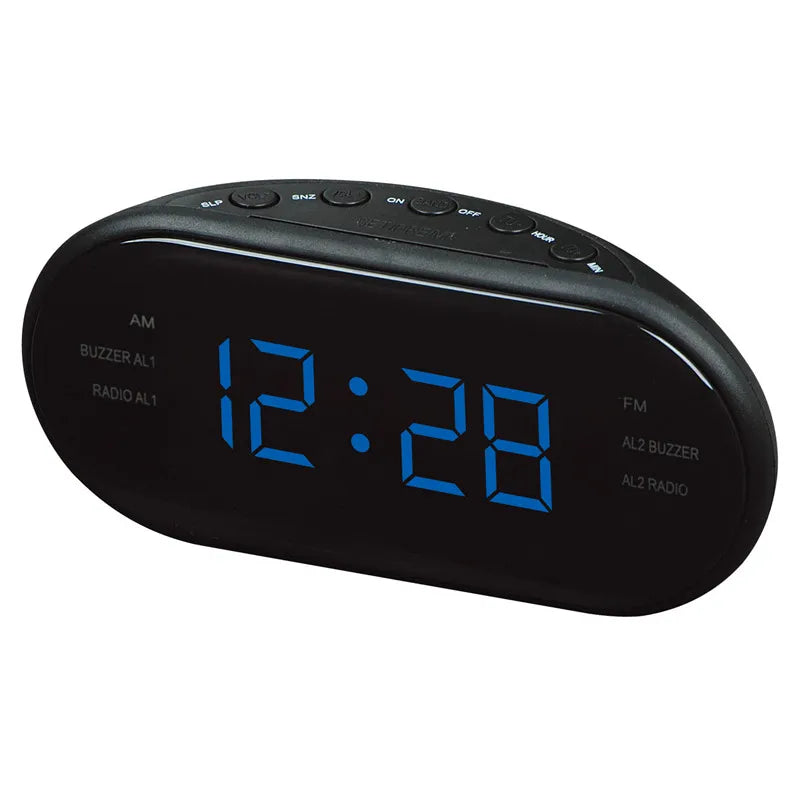 LED Alarm Clock Radio Digital AM/FM Radio Red With EU Plug Large LED Display Digital Radio Alarm Clock For Bedroom Bedside Desk