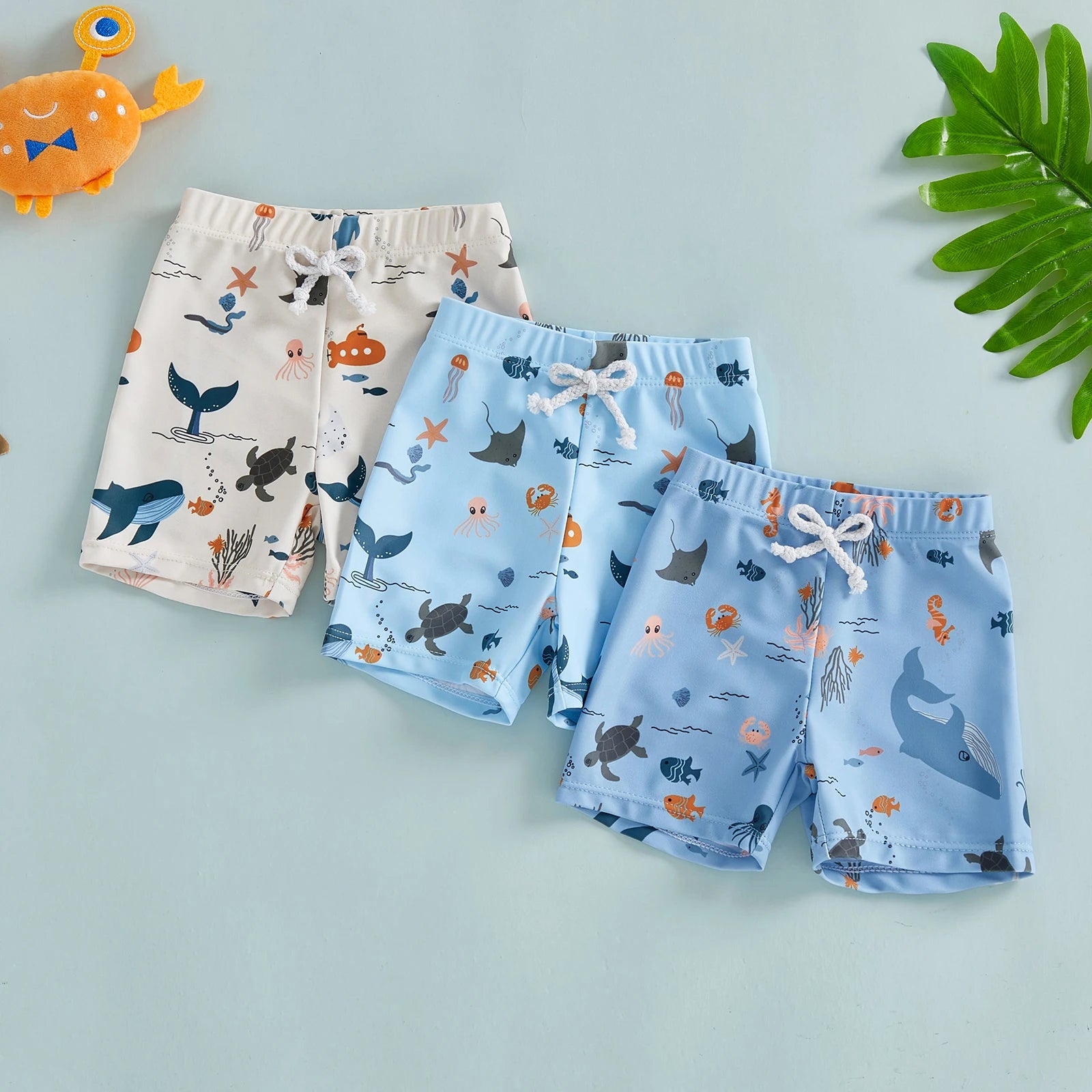 Toddler Kids Baby Boys Summer Swim Trunks Crab Octopus Print Quick Dry Swim Board Shorts Swimwear Bathing Suits Beachwear
