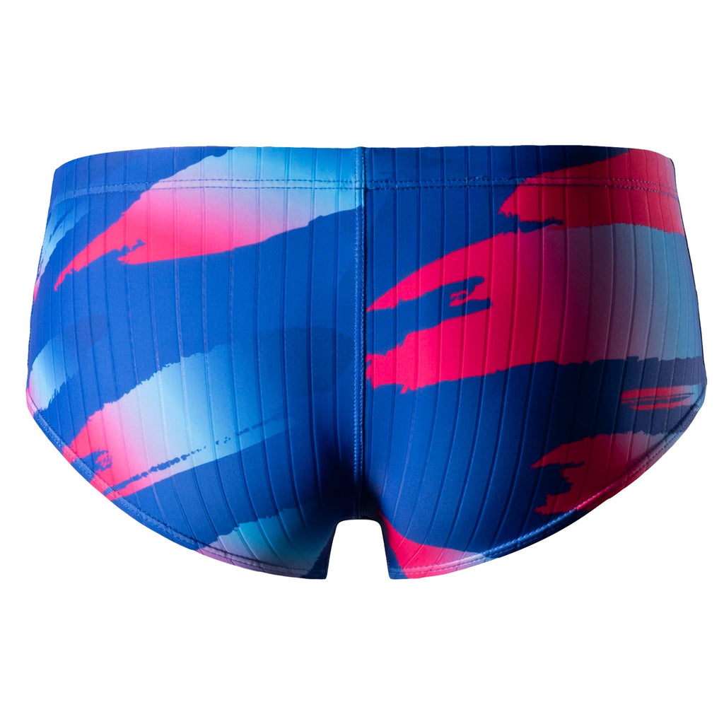 Men Ployester Print Swimsuit Swim Brief with Adjustable Drawstring Mens Bathers Training Competition Racing Briefs MY KILOMETRE