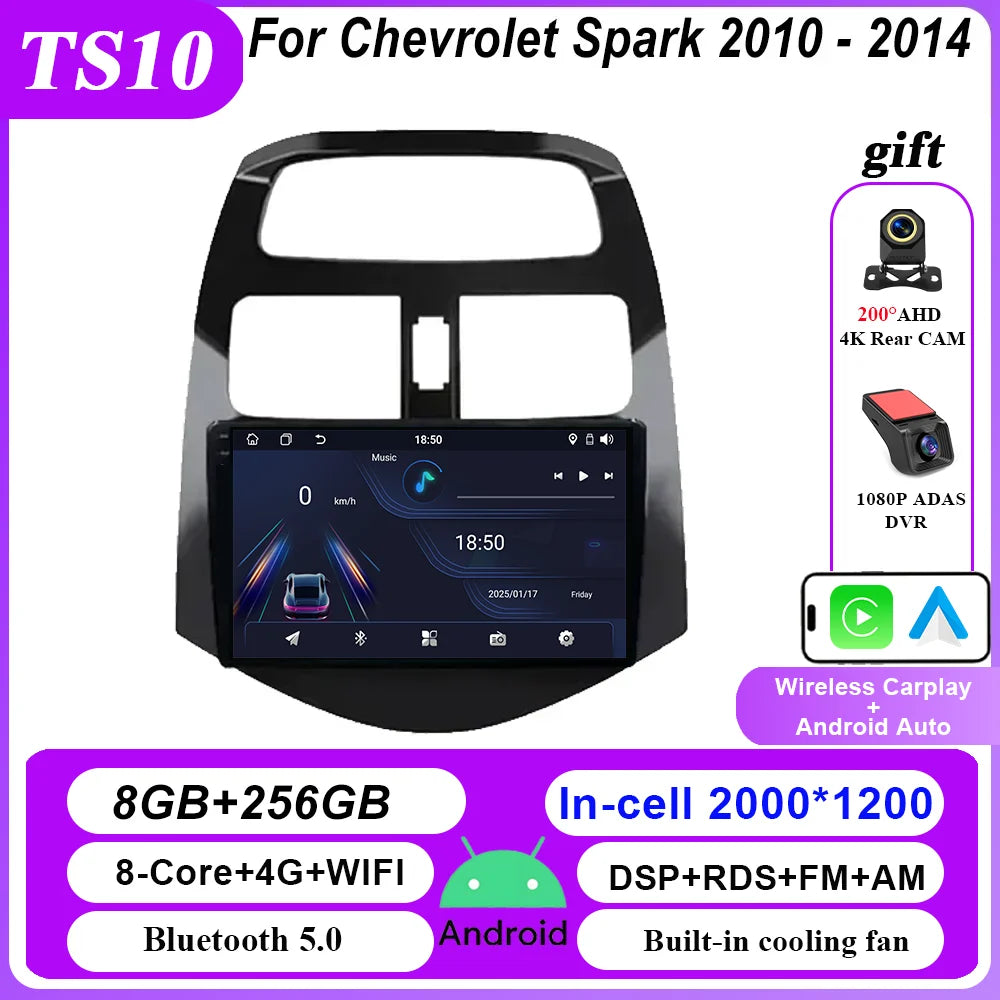 Android Car DVD Radio Stereo For Chevrolet Spark 2010 2011 2012 2013 2014 Auto Multimidia Player GPS Navigation 4G Carplay 2DIN