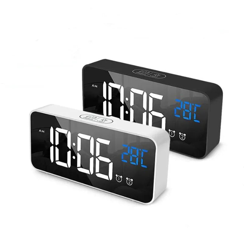 Voice Control Digital Alarm Clock TEMP 2 Alarms Snooze Night Mode Table Clock Power Switch 12/24H Rechargeable Music LED Clock